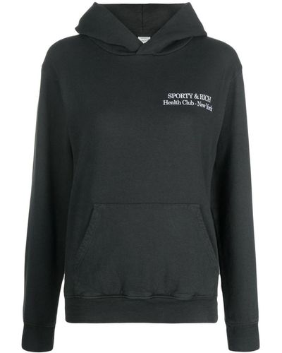 Sporty & Rich New Drink More Water Cotton Hoodie - Black