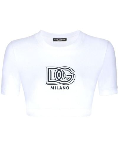 Dolce & Gabbana Logo-Print Cotton-Blend T-Shirt - White