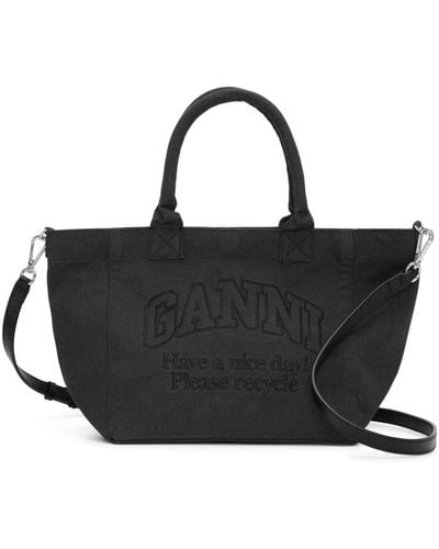 Ganni Logo-Embroidered Tote Bag - Black