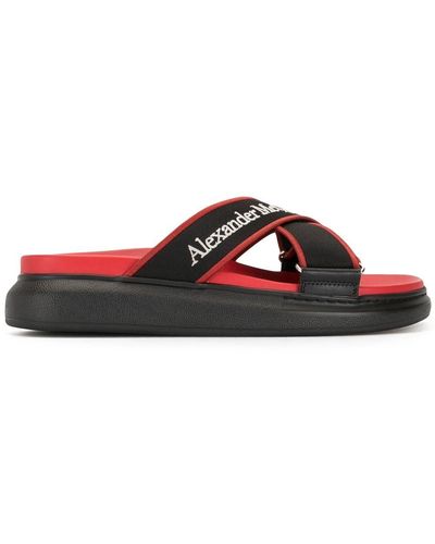 Alexander McQueen Logo Strap Slide Sandals - Red