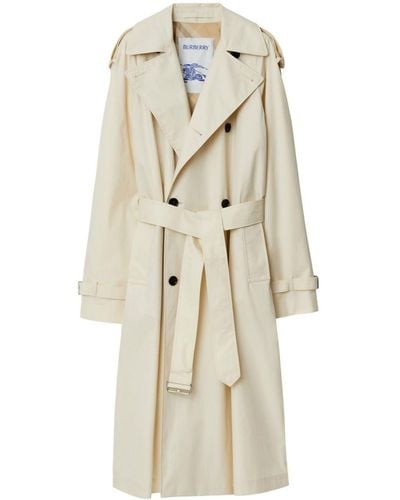 Burberry Long Gabardine Trench Coat - Natural