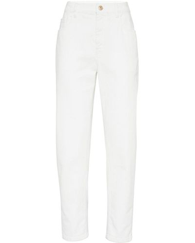 Brunello Cucinelli Monili-Chain High-Rise Tapered Jeans - White