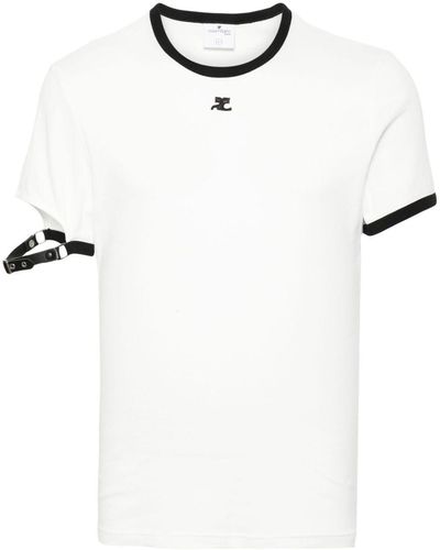 Courreges Buckle-Detail Logo-Patch T-Shirt - White