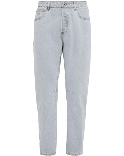 Brunello Cucinelli Logo-Patch Cotton Tapered Jeans - Grey