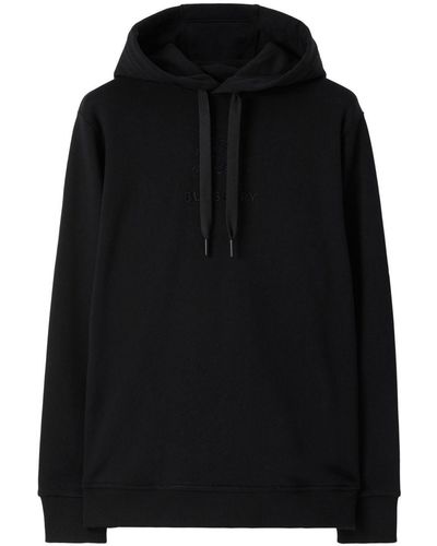 Burberry Ekd-Embroidered Cotton Hoodie - Black