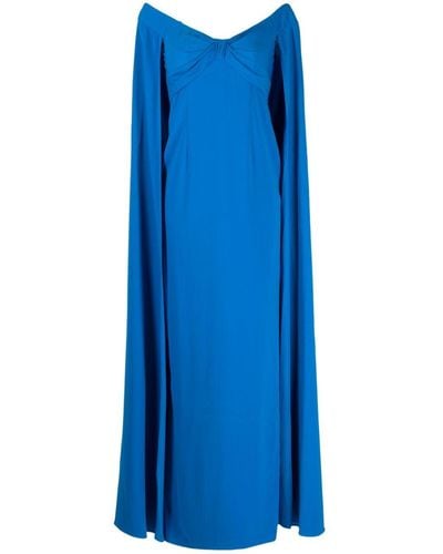 Marchesa Off-Shoulder Cape-Detail Gown - Blue