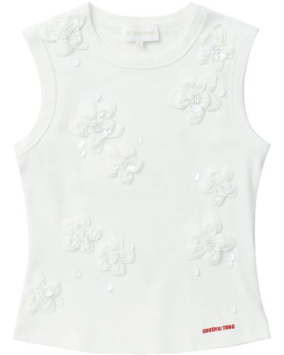 ShuShu/Tong Floral-Appliqué Bead-Embellished Tank Top - White