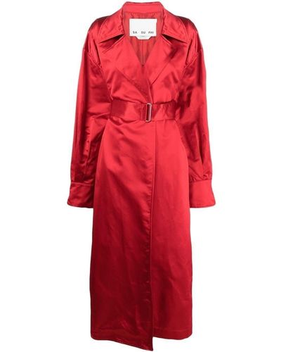 Sa Su Phi Belted-Waist Silk Trench Coat - Red