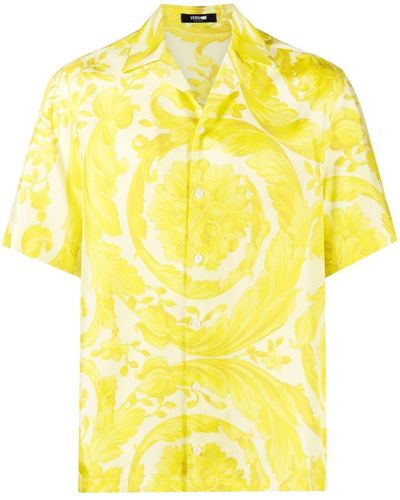 Versace Barocco-Print Silk Shirt - Yellow