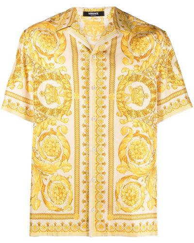 Versace Barocco-Print Silk Shirt - Yellow