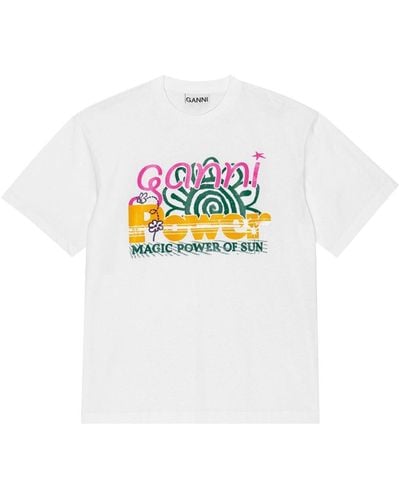 Ganni Graphic-Print Organic-Cotton Blend T-Shirt - White