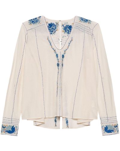 Bode Cornflower Embroidered Blouse - Natural
