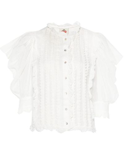 FARM Rio Draped-Sleeve Cotton Shirt - White