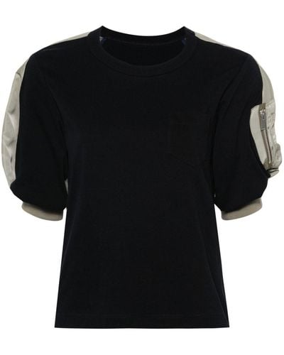 Sacai Puff-Sleeves Panelled T-Shirt - Black