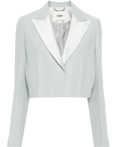 Fendi Cropped Contrast-Panel Blazer - White