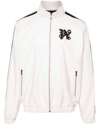 Palm Angels Monogram-Patch Leather Jacket - Natural