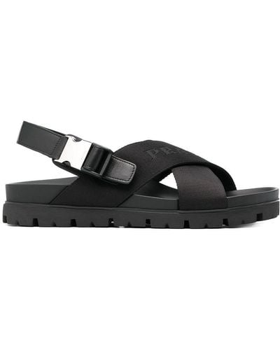 Prada Crisscross Straps Buckle-fastening Sandals - Black