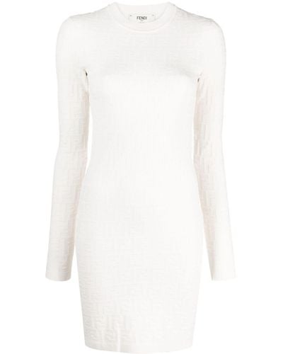 Fendi Ff-Pattern Long-Sleeve Minidress - White