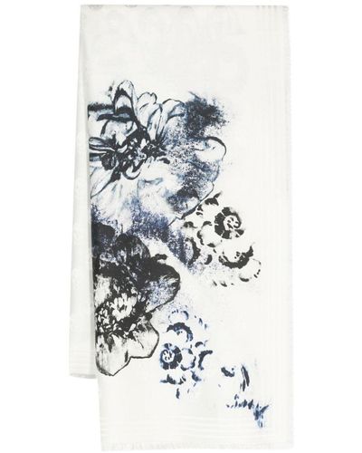 Alexander McQueen Floral-Print Frayed Scarf - White