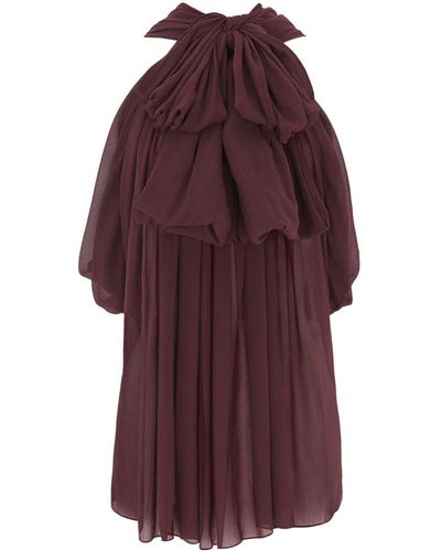 Saint Laurent Lavallière-Neck Sheer-Silk Blouse - Purple