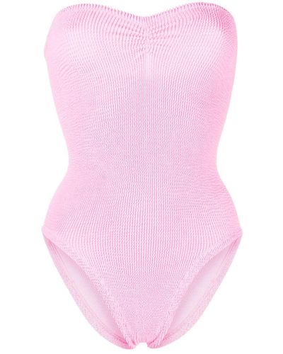 Hunza G Brooke Strapless Seersucker Swimsuit - Pink