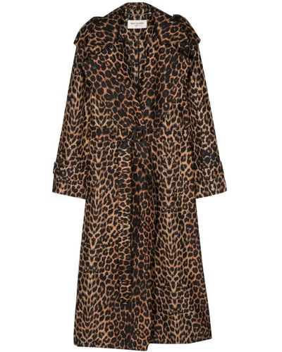 Saint Laurent Leopard Print Silk Trench Coat - Brown