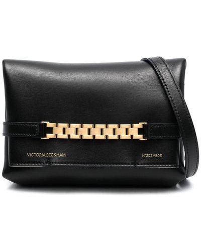 Victoria Beckham Logo-Print Leather Clutch Bag - Black