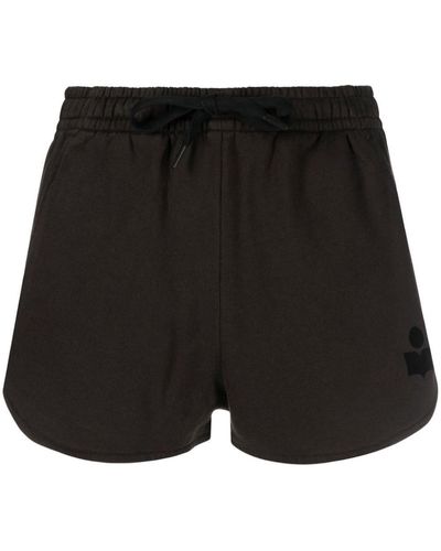 Isabel Marant Logo-Print Cotton Mini Shorts - Black