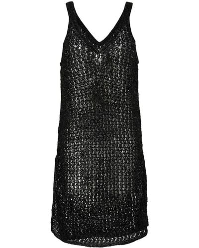 Dragon Diffusion Knitted Leather Midi Dress - Black
