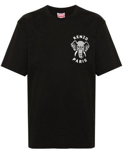 KENZO Elephant-Embroidered Cotton T-Shirt - Black