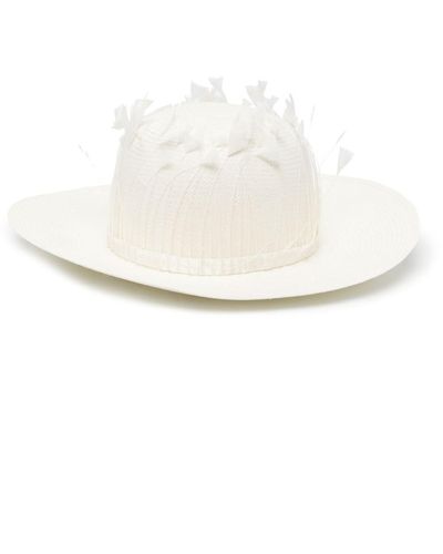 Borsalino Feather-Detail Straw Hat - White