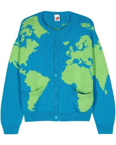 Sky High Farm World Map-Embroidery Cardigan - Blue