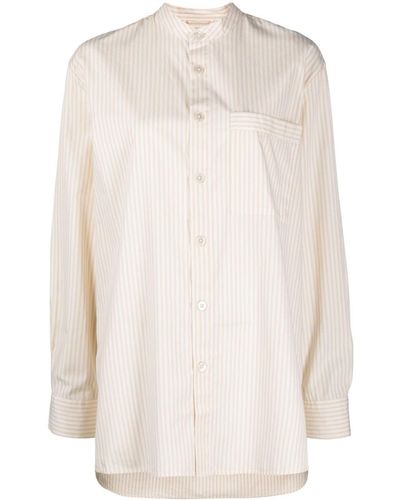 Tekla Striped Organic-Cotton Band-Collar Shirt - White