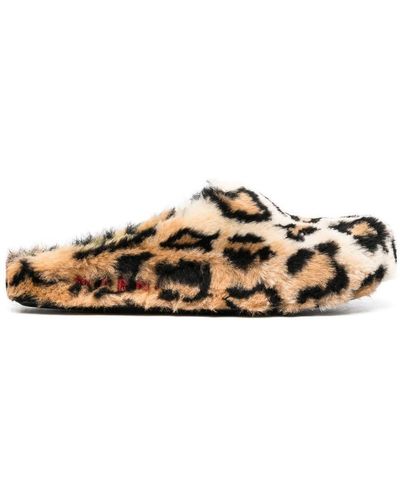 Marni Leopard-print Faux-fur Slippers - Brown