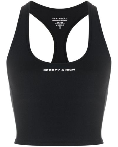 Sporty & Rich Logo-Print Crop Top - Black