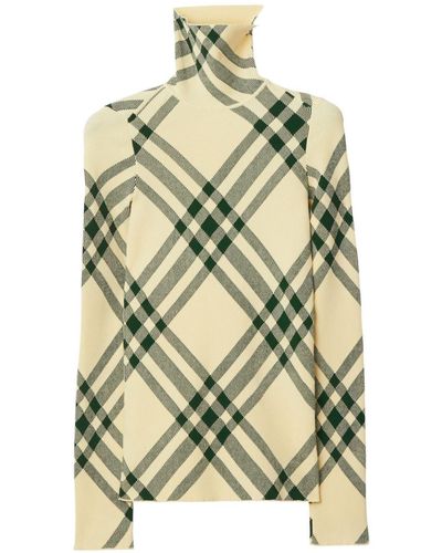 Burberry Check-Pattern High-Neck Sweater - Natural