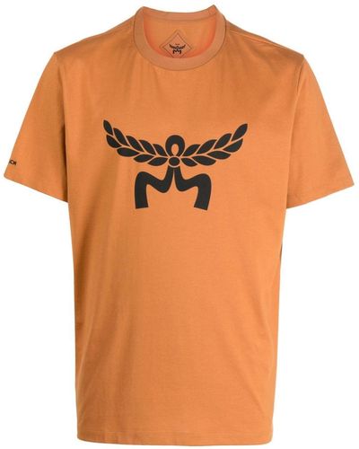 MCM Laurel Logo-Print Cotton T-Shirt - Orange