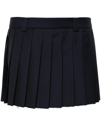 Miu Miu Embroidered-Logo Pleated Mini Skirt - Black