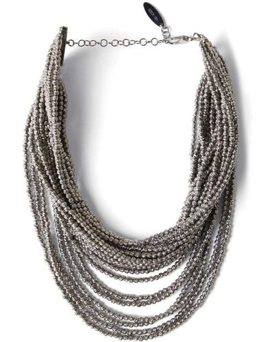 Brunello Cucinelli Sterling Draped Beaded Necklace - Grey