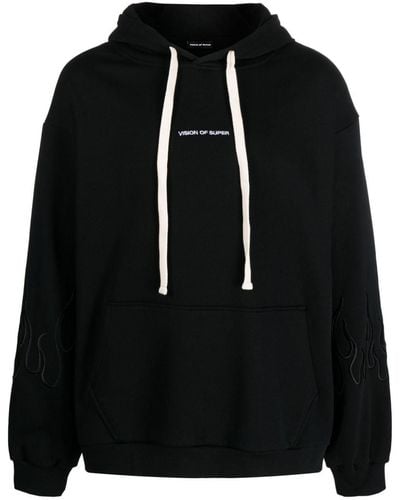 Vision Of Super Flame-Embroidered Cotton Hoodie - Black