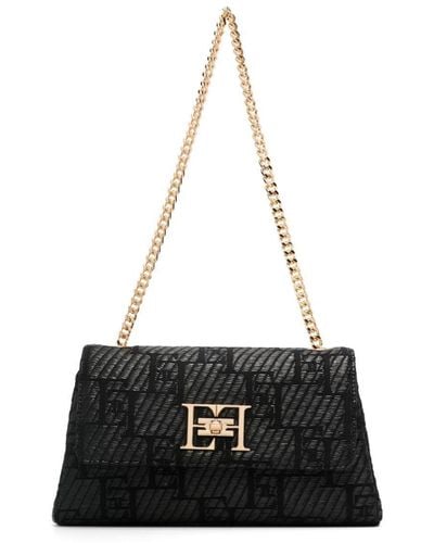 Elisabetta Franchi Logo-Jacquard Shoulder Bag - Black