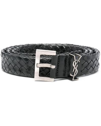 Saint Laurent Cassandre Interwoven Leather Belt - Black