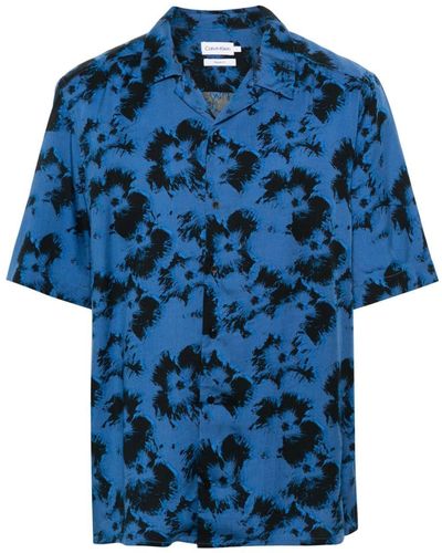 Calvin Klein Floral-Print Lyocell Shirt - Blue