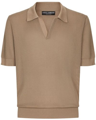 Dolce & Gabbana Ribbed-Knit Cotton Polo Shirt - Brown
