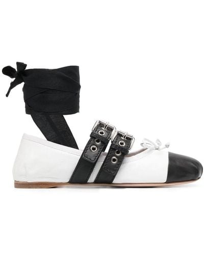 Miu Miu Ankle Tie-fastening Buckle Ballerina Shoes - Black