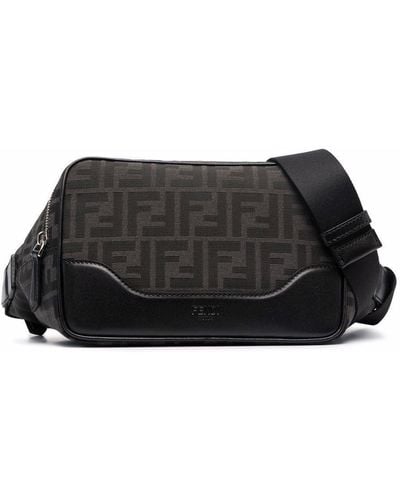 Fendi Ff Logo-motif Zip-detail Crossbody Bag - Black