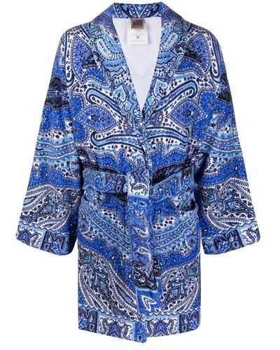 Etro Home Paisley-print Cotton Robe - Blue
