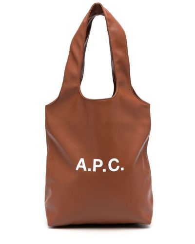 A.P.C. Small Ninon Logo-Print Tote Bag - Brown