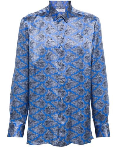 Fray Paisley Silk Shirt - Blue