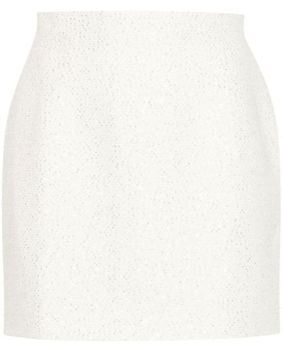 Alessandra Rich Sequin-Embellished Tweed Miniskirt - White